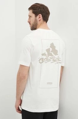 Zdjęcie produktu adidas t-shirt bawełniany męski kolor beżowy z nadrukiem IN6236