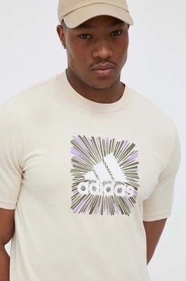 Zdjęcie produktu adidas t-shirt męski kolor beżowy z nadrukiem