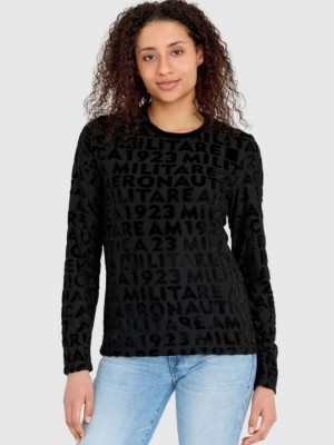 Zdjęcie produktu AERONAUTICA MILITARE Czarna welurowa bluza damska w wytłoczone logotypy