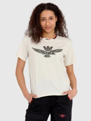 Zdjęcie produktu AERONAUTICA MILITARE Kremowy luźny t-shirt damski z wypukłym orłem Comfort Fit