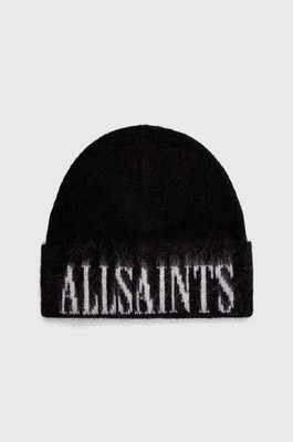 Zdjęcie produktu AllSaints czapka wełniana kolor czarny z grubej dzianiny wełniana
