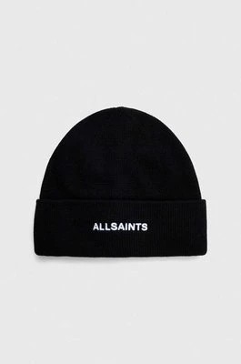 Zdjęcie produktu AllSaints czapka z domieszką wełny kolor czarny z grubej dzianiny