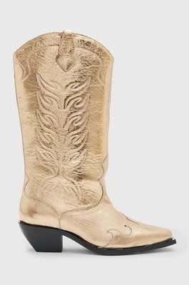 Zdjęcie produktu AllSaints kowbojki skórzane Dolly Boot damskie kolor złoty na słupku WF763Z