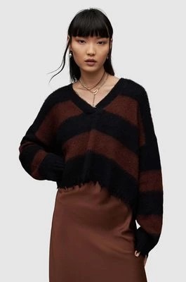 Zdjęcie produktu AllSaints sweter z domieszką wełny LOU CROP damski kolor brązowy