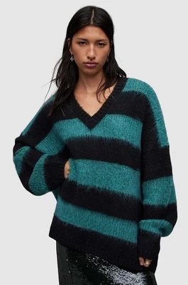 Zdjęcie produktu AllSaints sweter z domieszką wełny LOU SPARKLE VNECK damski kolor czarny