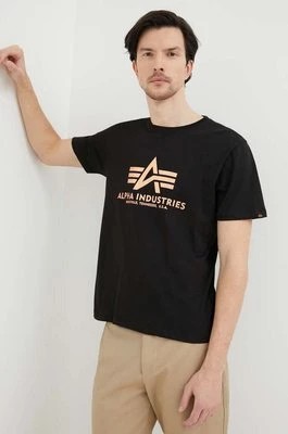 Zdjęcie produktu Alpha Industries t-shirt bawełniany Basic T-Shirt Foil Print kolor czarny z nadrukiem 100501FP.365