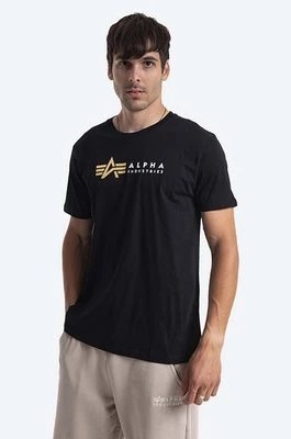 Zdjęcie produktu Alpha Industries t-shirt bawełniany Label kolor czarny z nadrukiem 118502FP 03 118502FP.03-CZARNY