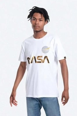Zdjęcie produktu Alpha Industries t-shirt bawełniany męski kolor biały z nadrukiem 178501.438-BIALY