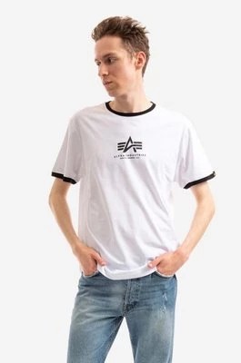 Zdjęcie produktu Alpha Industries t-shirt bawełniany Tee Contrast kolor biały z nadrukiem 106501.09-BIALY