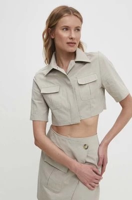 Zdjęcie produktu Answear Lab bluzka bawełniana damska kolor beżowy regular z kołnierzykiem klasycznym