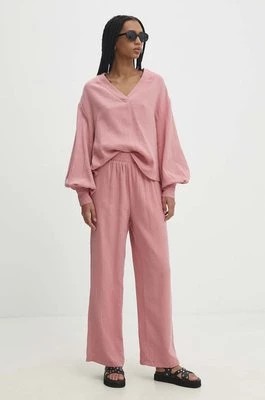 Zdjęcie produktu Answear Lab bluzka i spodnie bawełniane kolor różowy