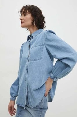 Zdjęcie produktu Answear Lab koszula jeansowa damska kolor niebieski regular ze stójką