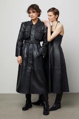 Zdjęcie produktu Answear Lab płaszcz skórzany damski kolor czarny przejściowy