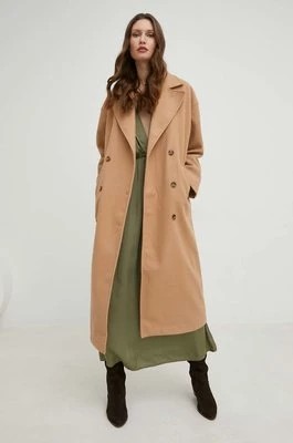 Zdjęcie produktu Answear Lab płaszcz z wełną kolor brązowy przejściowy