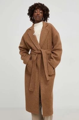 Zdjęcie produktu Answear Lab płaszcz z wełną kolor brązowy przejściowy oversize