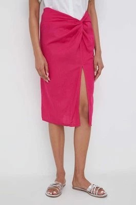 Zdjęcie produktu Answear Lab spódnica lniana kolor różowy midi prosta