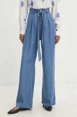 Zdjęcie produktu Answear Lab spodnie bawełniane kolor niebieski szerokie high waist