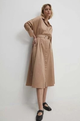Zdjęcie produktu Answear Lab sukienka bawełniana kolor beżowy midi rozkloszowana