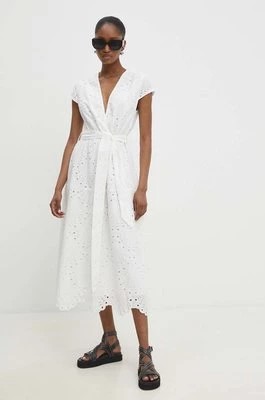 Zdjęcie produktu Answear Lab sukienka bawełniana kolor biały midi rozkloszowana