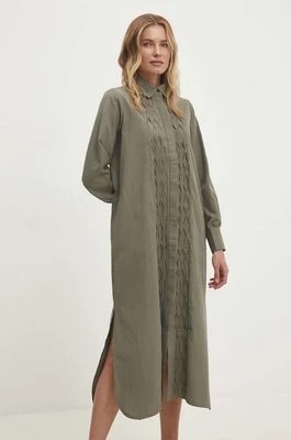 Zdjęcie produktu Answear Lab sukienka bawełniana kolor zielony midi oversize