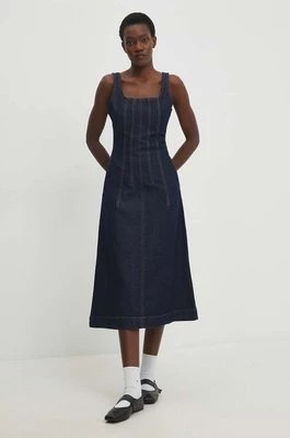 Zdjęcie produktu Answear Lab sukienka jeansowa kolor granatowy midi rozkloszowana