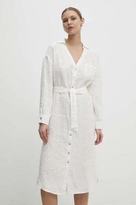 Zdjęcie produktu Answear Lab sukienka lniana kolor biały midi prosta
