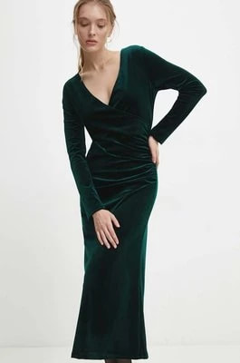 Zdjęcie produktu Answear Lab sukienka welurowa kolor zielony maxi dopasowana