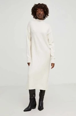 Zdjęcie produktu Answear Lab sukienka z domieszką wełny kolor beżowy midi oversize