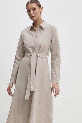 Zdjęcie produktu Answear Lab sukienka z lnem kolor beżowy midi prosta