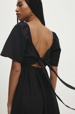 Zdjęcie produktu Answear Lab sukienka z lnem kolor czarny midi rozkloszowana