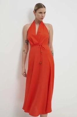 Zdjęcie produktu Answear Lab sukienka z lnem kolor czerwony maxi rozkloszowana