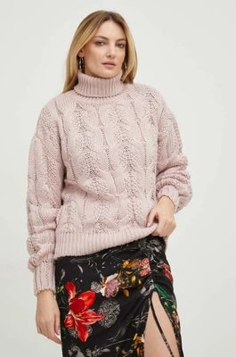 Zdjęcie produktu Answear Lab sweter z wełną damski kolor różowy ciepły z golfem