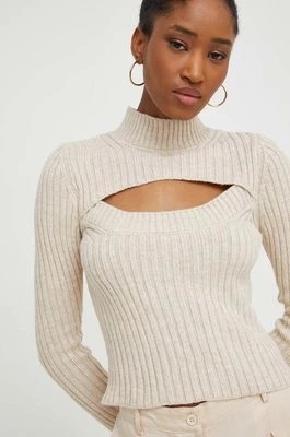 Zdjęcie produktu Answear Lab sweter z wełną kolor beżowy lekki z półgolfem