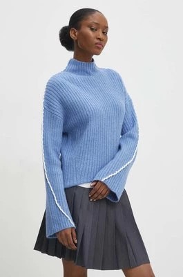 Zdjęcie produktu Answear Lab sweter z wełną kolor niebieski z półgolfem