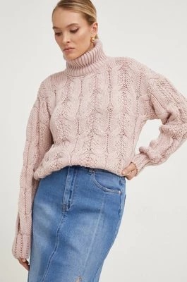 Zdjęcie produktu Answear Lab sweter z wełną kolor różowy z golfem