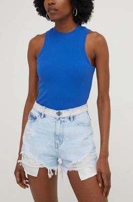 Zdjęcie produktu Answear Lab szorty jeansowe damskie kolor niebieski z aplikacją high waist
