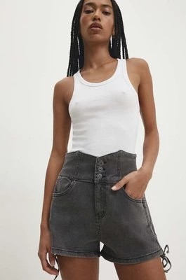 Zdjęcie produktu Answear Lab szorty jeansowe damskie kolor szary gładkie high waist