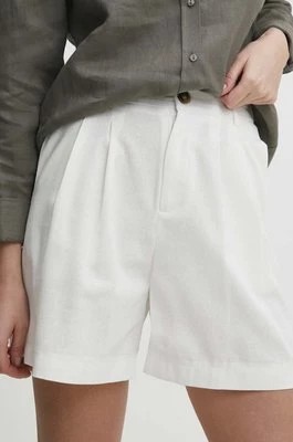Zdjęcie produktu Answear Lab szorty z lnem kolor biały gładkie high waist