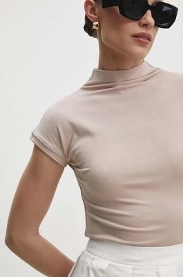 Zdjęcie produktu Answear Lab t-shirt damski kolor beżowy z półgolfem