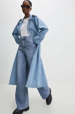 Zdjęcie produktu Answear Lab trencz jeansowy kolor niebieski przejściowy dwurzędowy