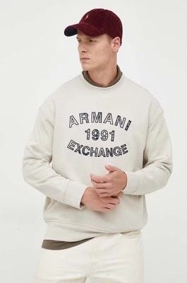 Zdjęcie produktu Armani Exchange bluza bawełniana męska kolor beżowy z aplikacją