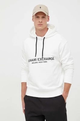 Zdjęcie produktu Armani Exchange bluza bawełniana męska kolor beżowy z kapturem z nadrukiem
