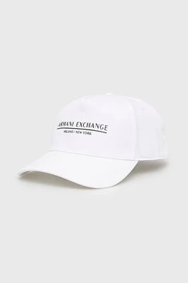Zdjęcie produktu Armani Exchange czapka bawełniana kolor biały z nadrukiem