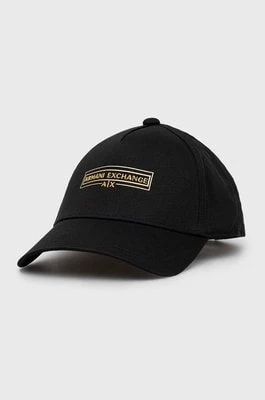 Zdjęcie produktu Armani Exchange czapka z daszkiem bawełniana kolor czarny z aplikacją