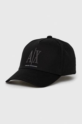 Zdjęcie produktu Armani Exchange czapka z daszkiem bawełniana kolor czarny z aplikacją 944208 3R131