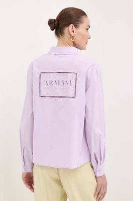 Zdjęcie produktu Armani Exchange koszula bawełniana damska kolor fioletowy regular z kołnierzykiem klasycznym 3DYC27 YN4RZ