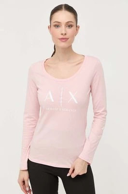 Zdjęcie produktu Armani Exchange longsleeve bawełniany kolor różowy