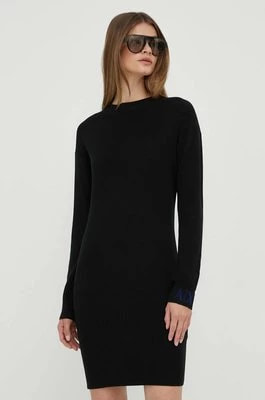 Zdjęcie produktu Armani Exchange sukienka wełniana kolor czarny midi prosta