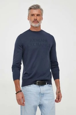 Zdjęcie produktu Armani Exchange sweter wełniany męski kolor granatowy lekki