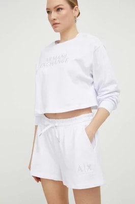 Zdjęcie produktu Armani Exchange szorty bawełniane kolor biały z aplikacją high waist 3DYS89 YJFHZ